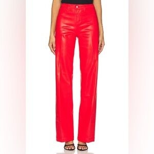 NWT Line & Dot Neon Red Wide Leg Leather Pants with Elastic Waistband Size M